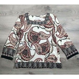 Alfred Dunner Long Sleeve Pullover Boho Paisley Blouse Womens Size 8 Boatneck